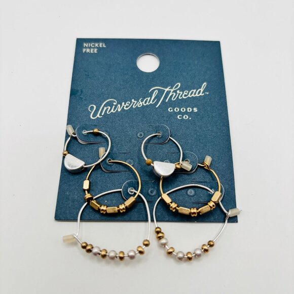 Universal Thread Nickel Free Mixed Metal Gold Silver Hoop Earring Set 3 Pair NWT - Picture 1 of 3